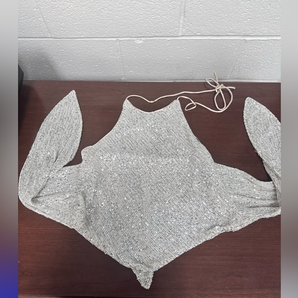 Gold Sequin Cami Wrap Crop Top - Picture 1 of 5